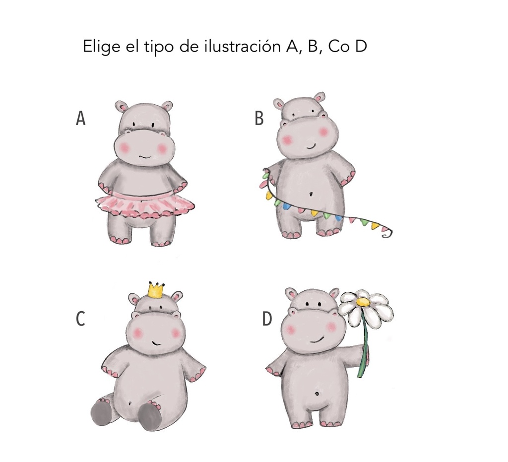 Láminas personalizadas infantiles enmarcadas Cuadro Inicial Hipopotamos